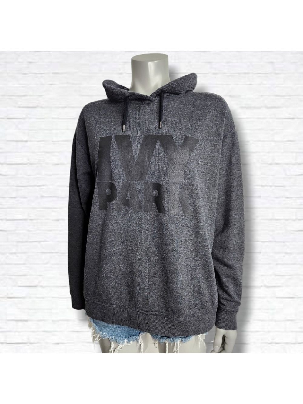 Ivy Park Black Dark Grey Heathered Long Sleeve Hoodie Size M
